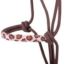 Beaded Rope Nose Halters w/lead, Color: Chocolate w/cheetah