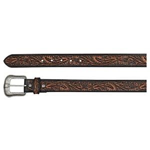 Mens Belt Brown Tooling w/Black Accents