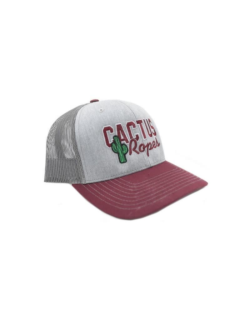 Cactus Ropes Snap Back Caps, Color: Maroon w/grey tricolor mesh