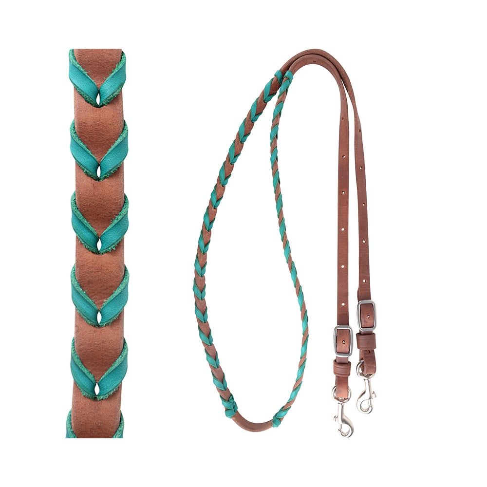 Barrel Reins 5/8" Laced, Color: Turquoise