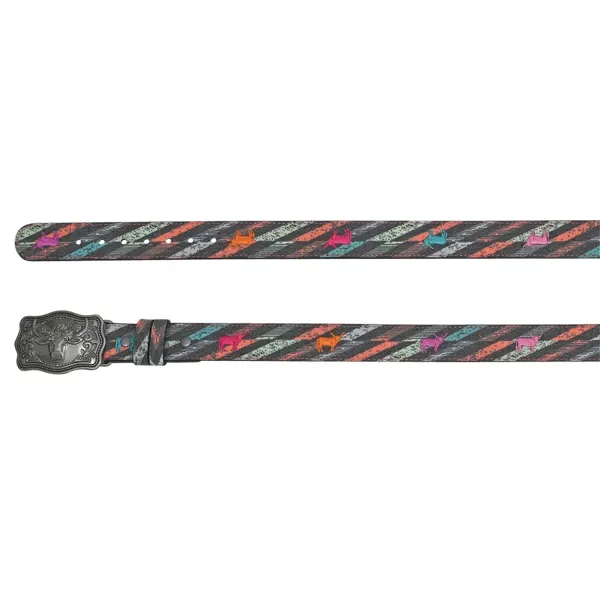 Girls Belt Multi Color Canvas w/Steer