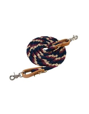 Poly Contest Reins 1/2X7' w/Leather Water Straps &amp; NP Snaps Burgundy/Navy/Tan
