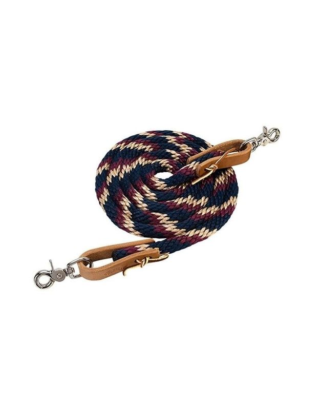 Poly Contest Reins 1/2X7' w/Leather Water Straps &amp; NP Snaps Burgundy/Navy/Tan