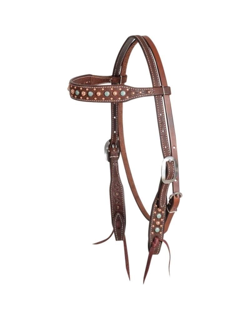 Browband Headstall Chocolate Roughout Embossed Floral Spot