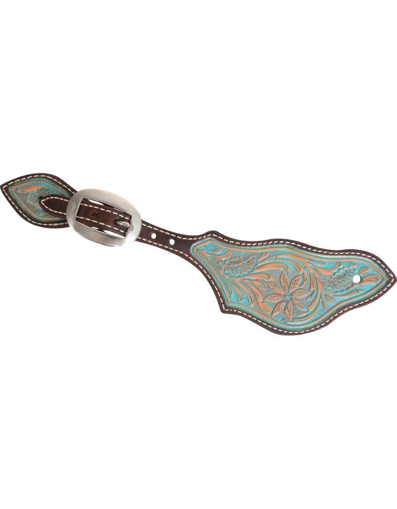 Rancher Spur Strap Desert Flower Tooled Turq Paint