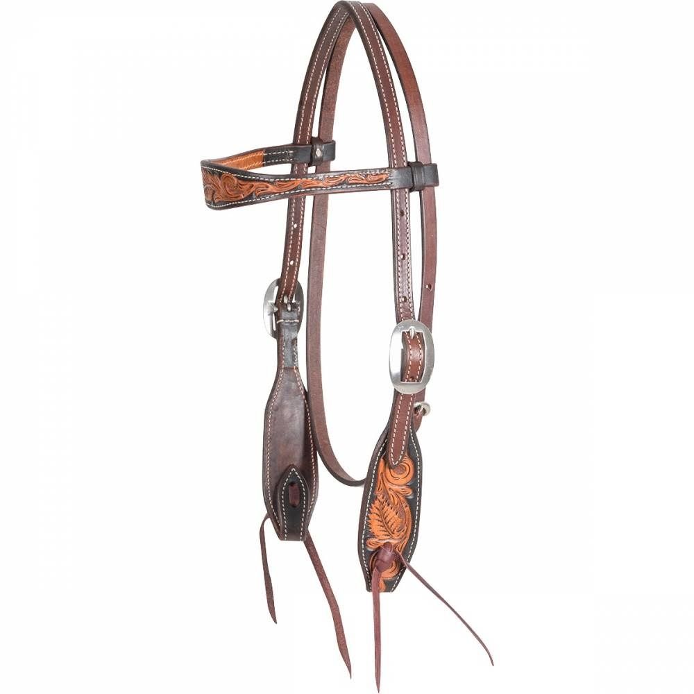 Floral Tooled Dyed Edged Latigo Ties Headstall