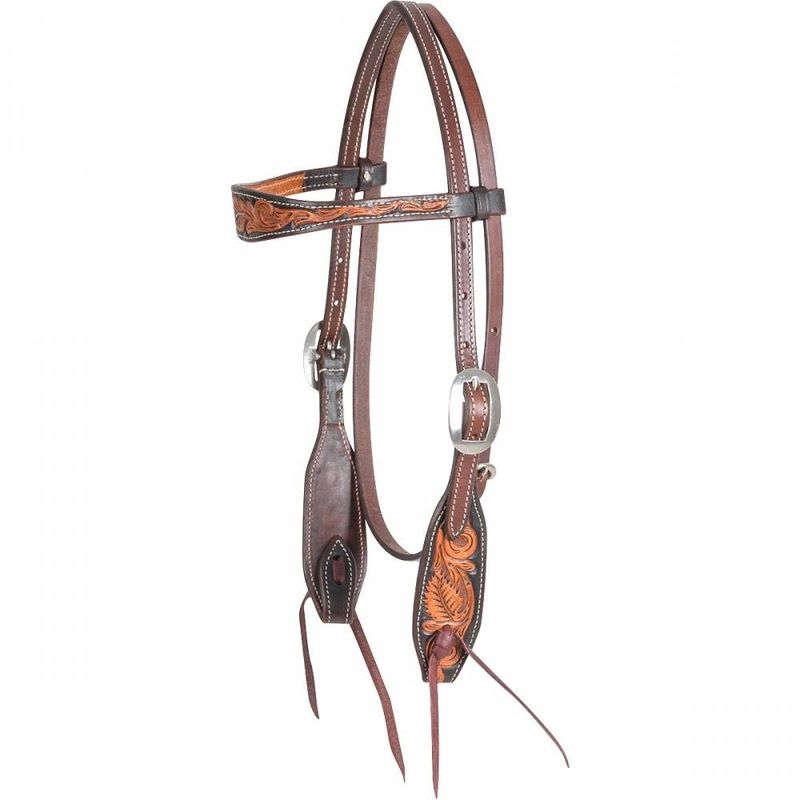 Floral Tooled Dyed Edged Latigo Ties Headstall
