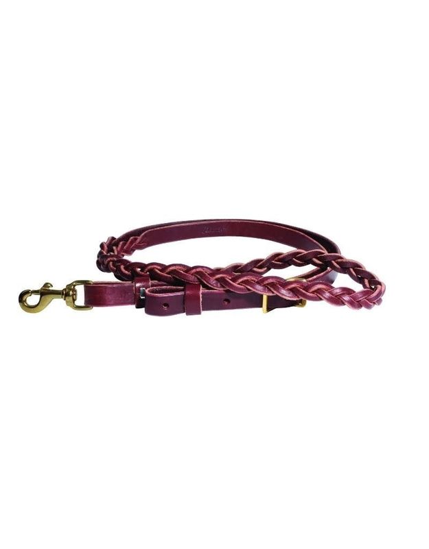 3-plait burgundy roping rein SB