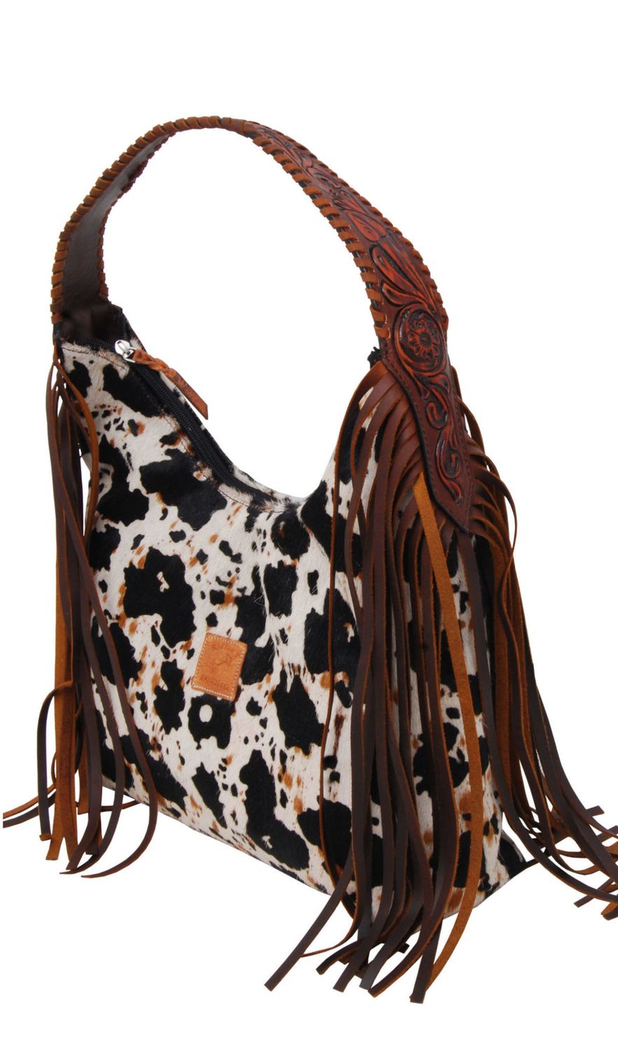 Hobo Bag - Peppered Print Cowhide Hand Bag w/fringe