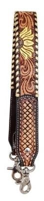Shoulder Strap with Tooling, TT Finish, Golden Whipstitch &amp; Hand Paint Sun Flower 25″