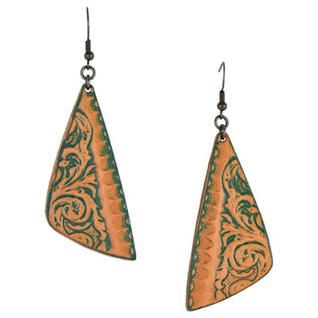 Tooled Leather Triangles w/Turquoise Wash Earrings
