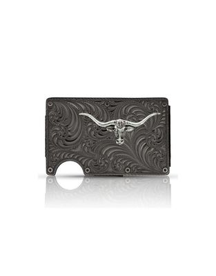 Montana Gunmetal Credit Card &amp; Cash Case w/Longhorn