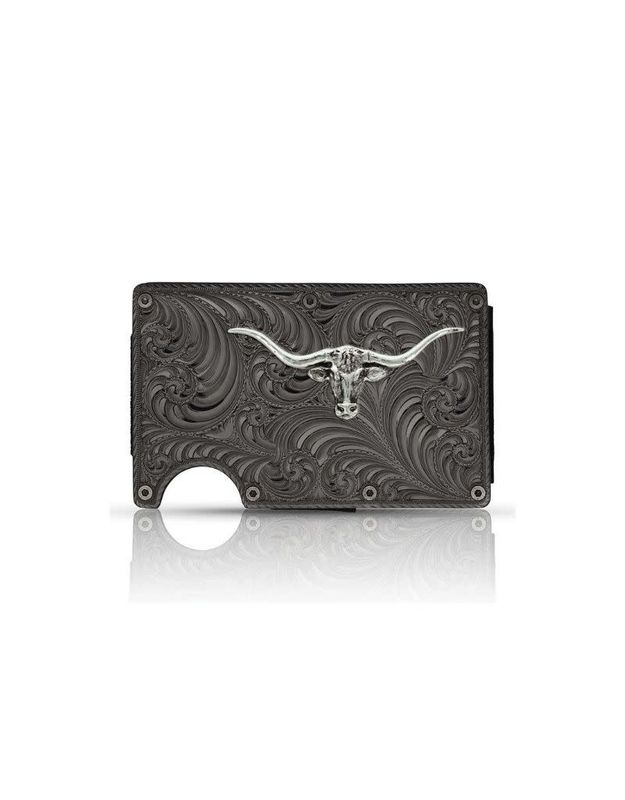 Montana Gunmetal Credit Card &amp; Cash Case w/Longhorn