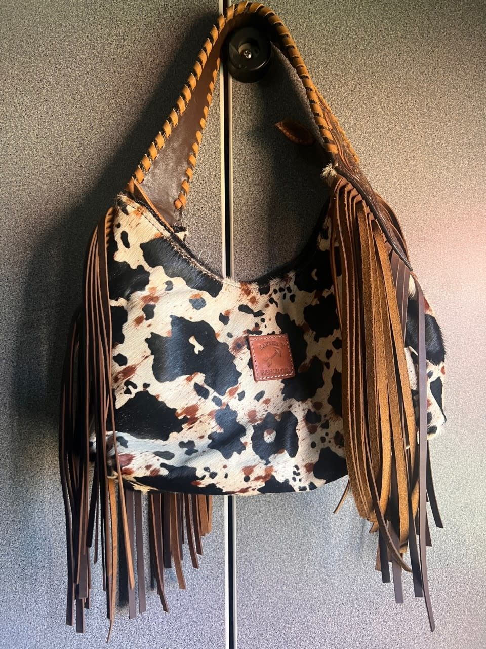Hobo Bag - Leopard Print Print Cowhide Hand Bag w/fringe