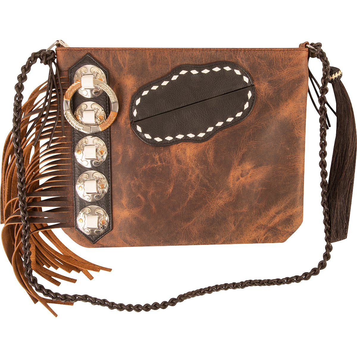 Leather Hand Bag Purse Mini Braided Handle w/white