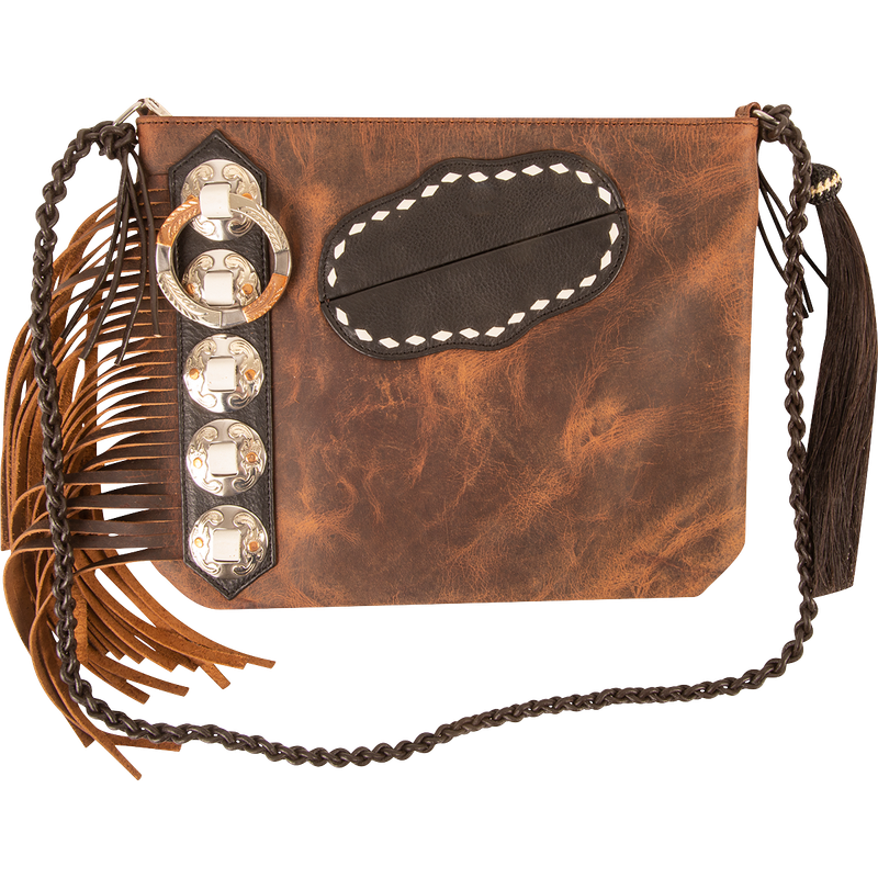 Leather Hand Bag Purse Mini Braided Handle w/white