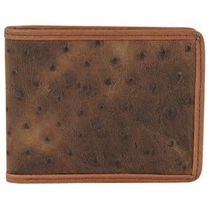 Bifold Wallet Brown Ostrich Textured Leather