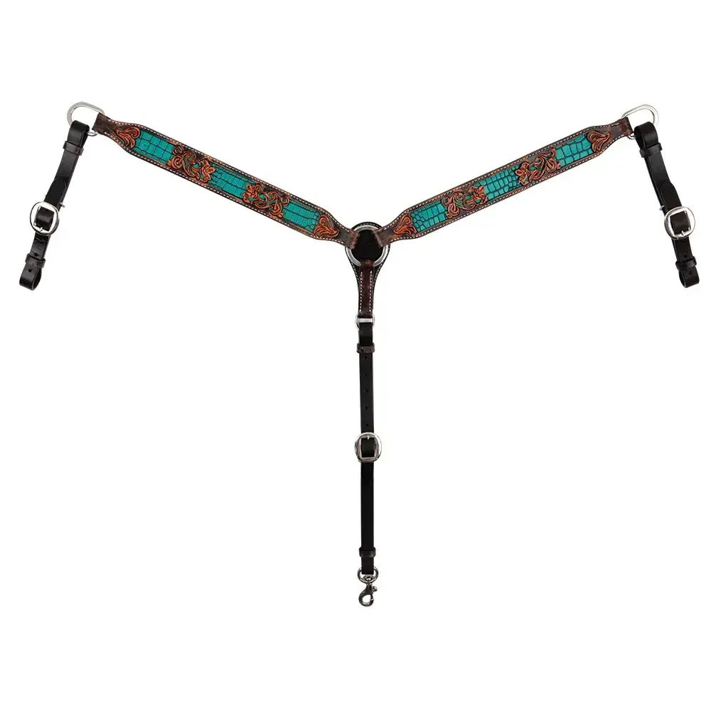 Breast Collar Pony size Filigree Turq Gator