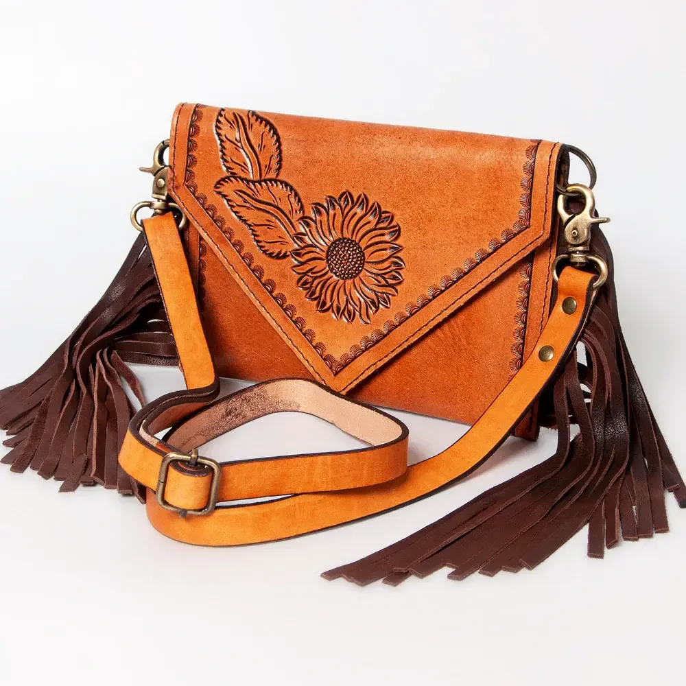 Brown Floral Tooled Crossbody