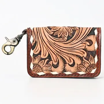 Tooled Leather Card Wallet w/buckstitch