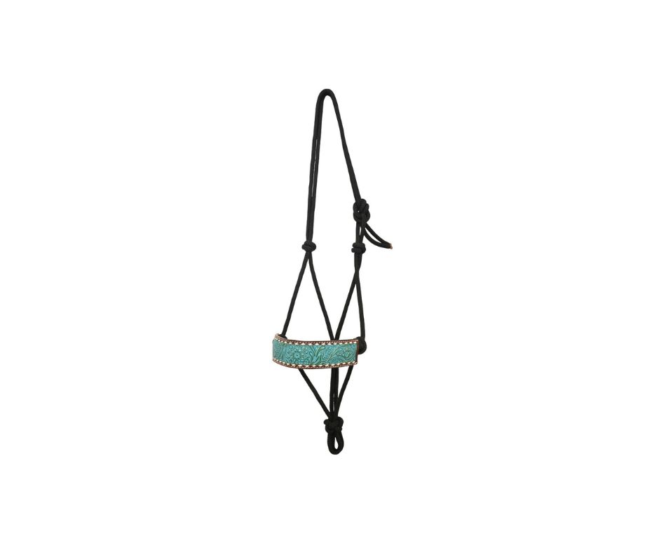Turquoise Collection: Nylon Halter with Floral Carving, Turquoise Wash, TT Finish &amp; White Buckstitch