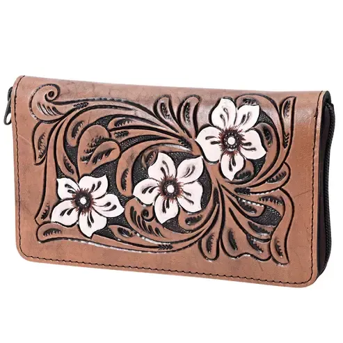 Harness Skirting Leather with Hand Carving Ladies Wallet