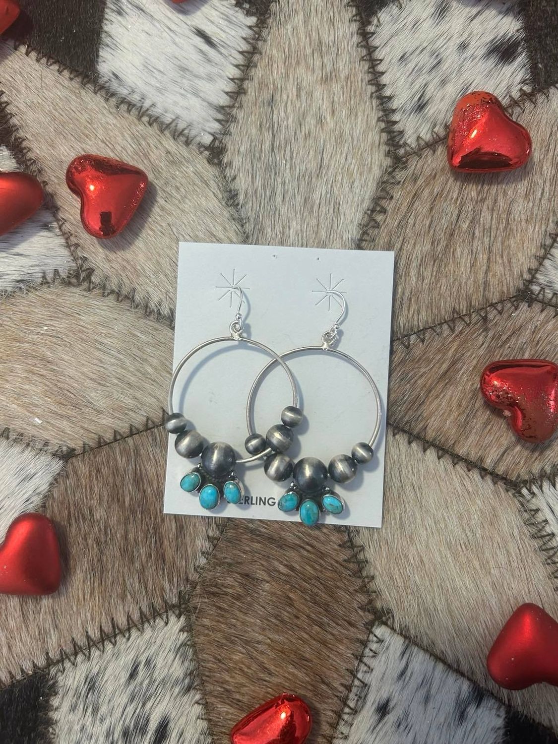 Kingman Turquoise Hoop Earrings 1/2 Flower