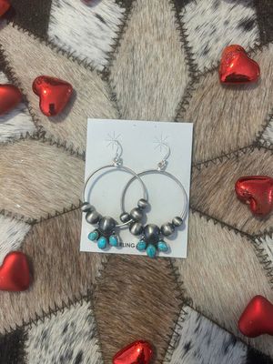 Kingman Turquoise Hoop Earrings 1/2 Flower Kingman Turquoise Hoop Earrings 1/2 Flower