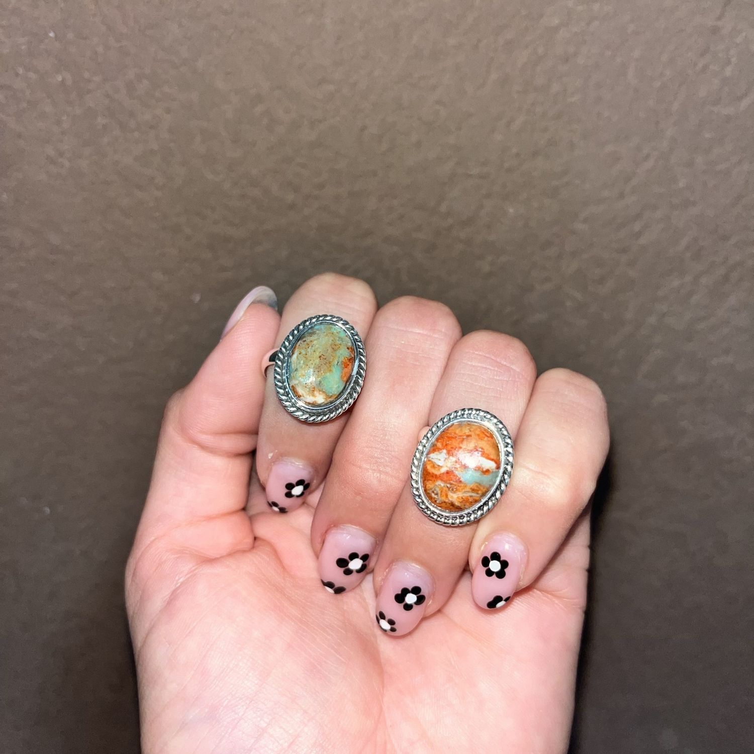 Turquoise and Coral Rope Adjustable Ring