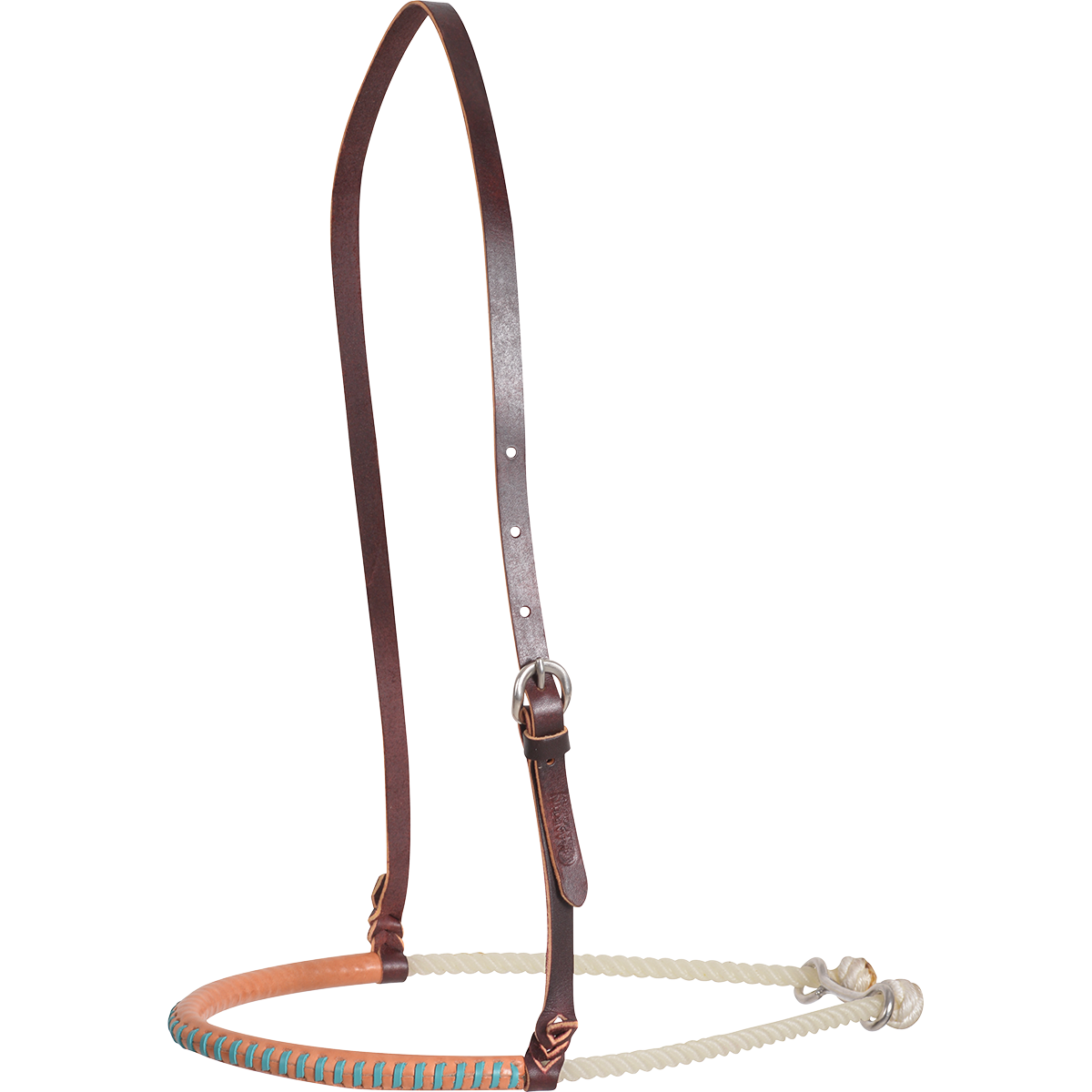 Noseband Single Rope Leather Covered Color Lace Turquoise