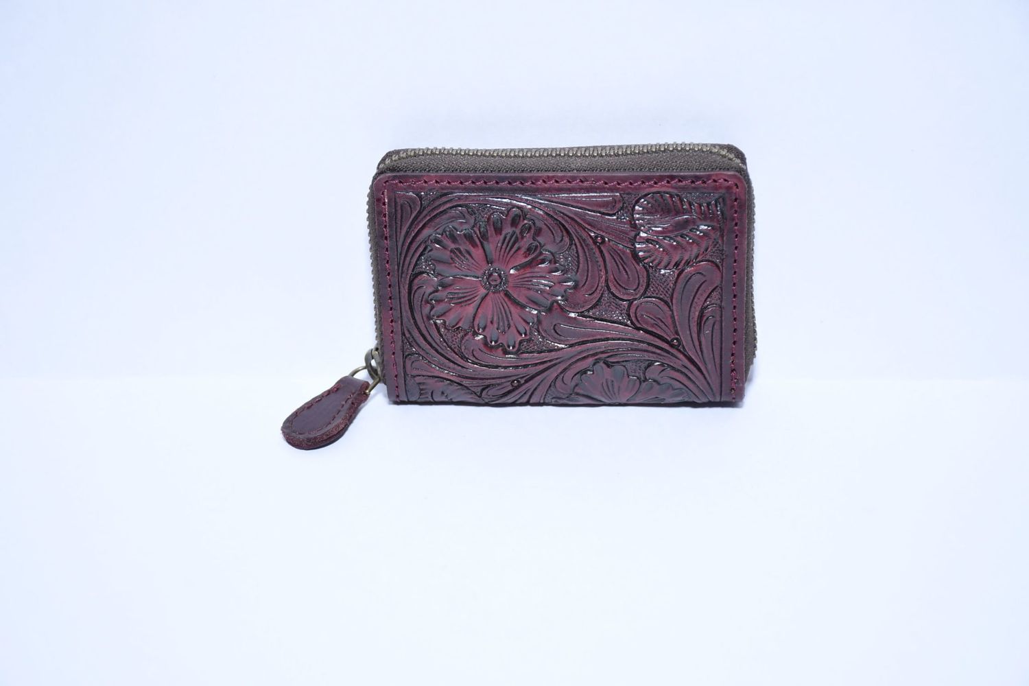 Credit Card wallet w/dark tooled brown leather
