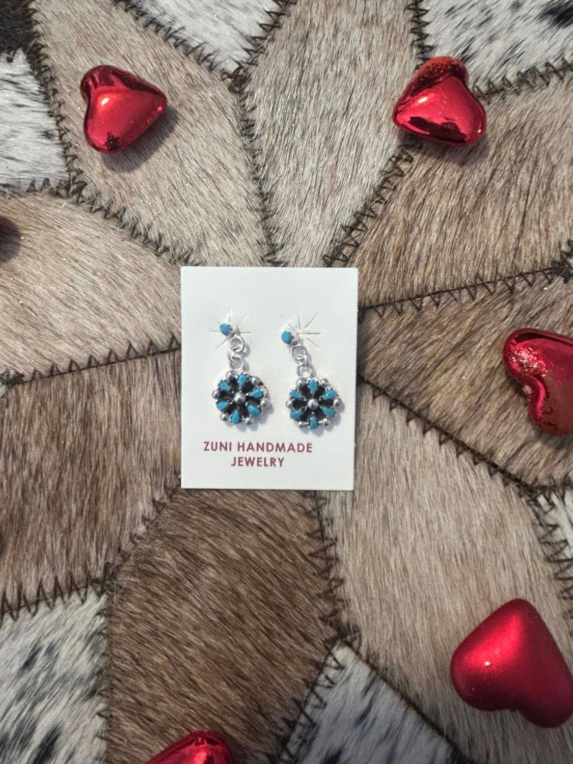 Zuni Kingman Turquoise Petite Cluster Earrings