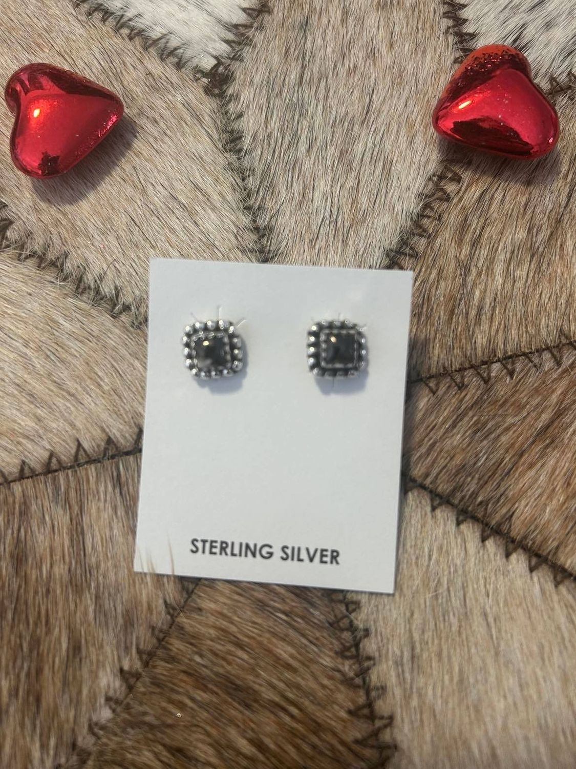 White Buffalo Square Stud Earrings
