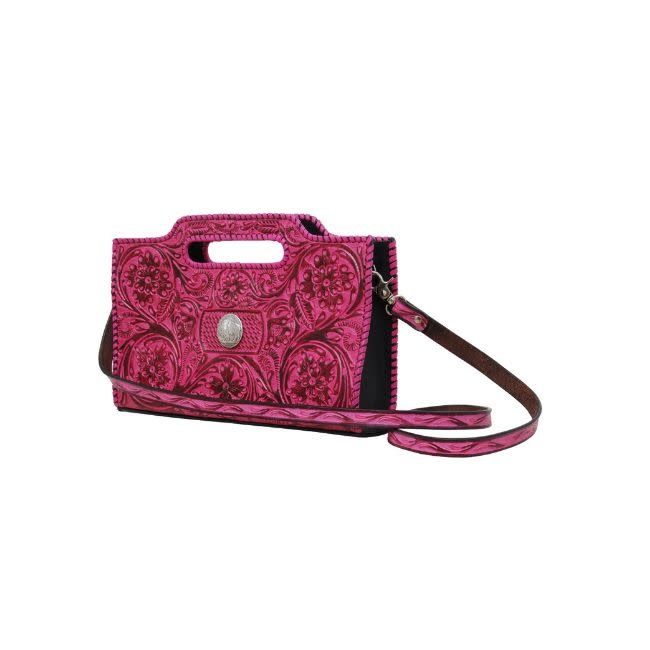Chic Clutch/CrossBody Bag, Floral Carving, Pink Finish