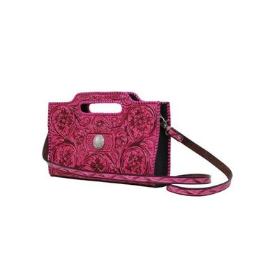 Chic Clutch/CrossBody Bag, Floral Carving, Pink Finish