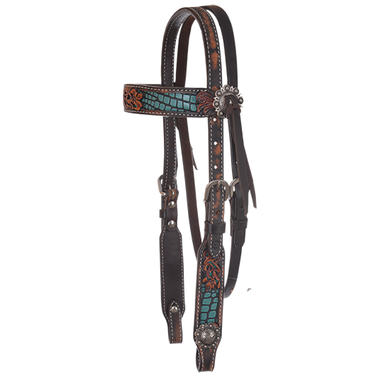 Headstall Pony Filigree Turq Gator