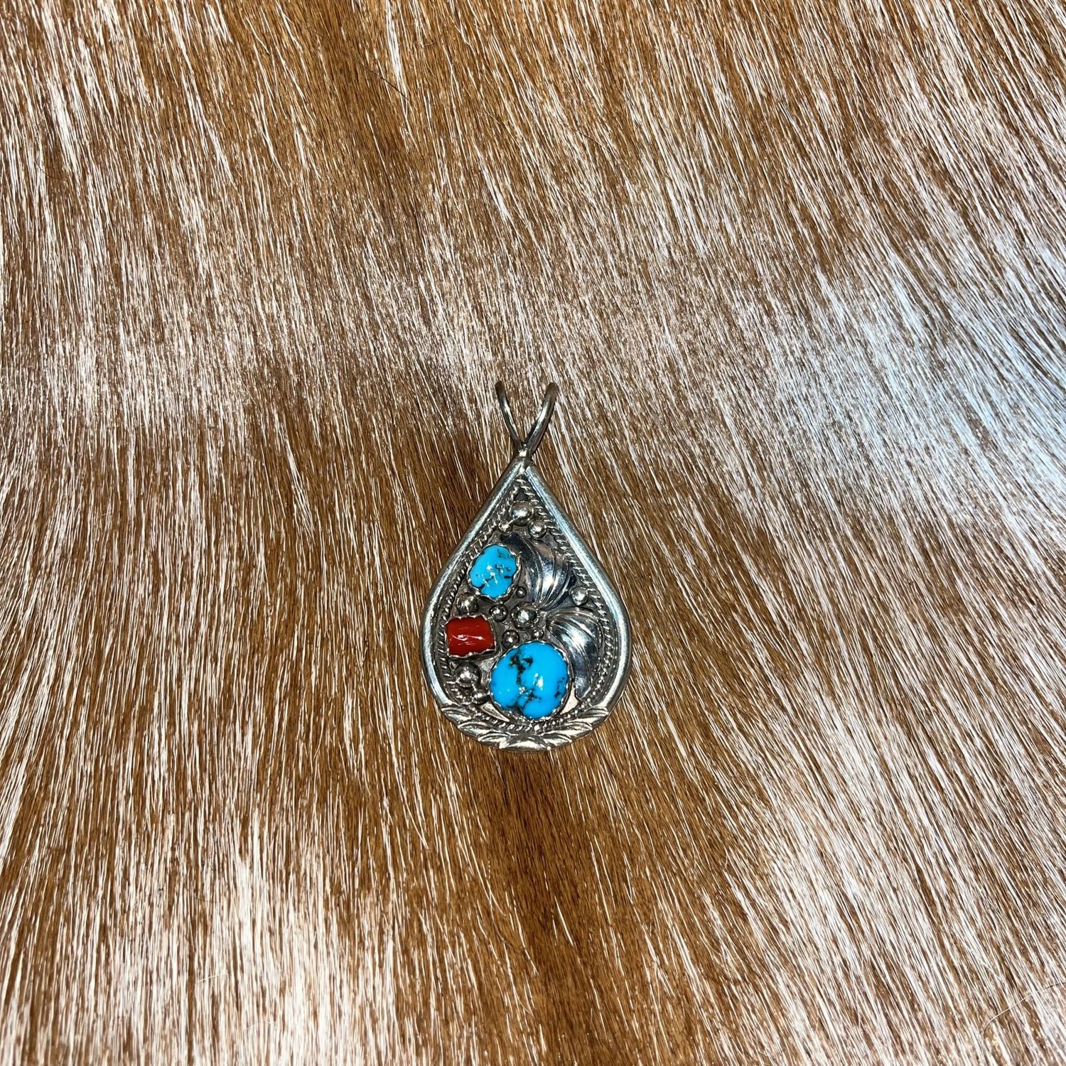 SS Turquoise and Coral Pendant