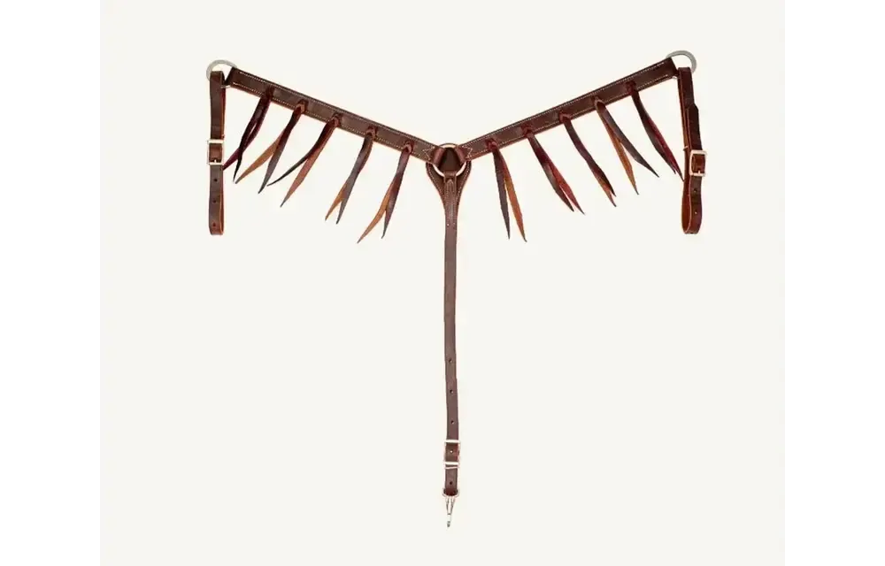 Breast Collar 1-1/4" Chocolate Harness Leather with Latigo Strings