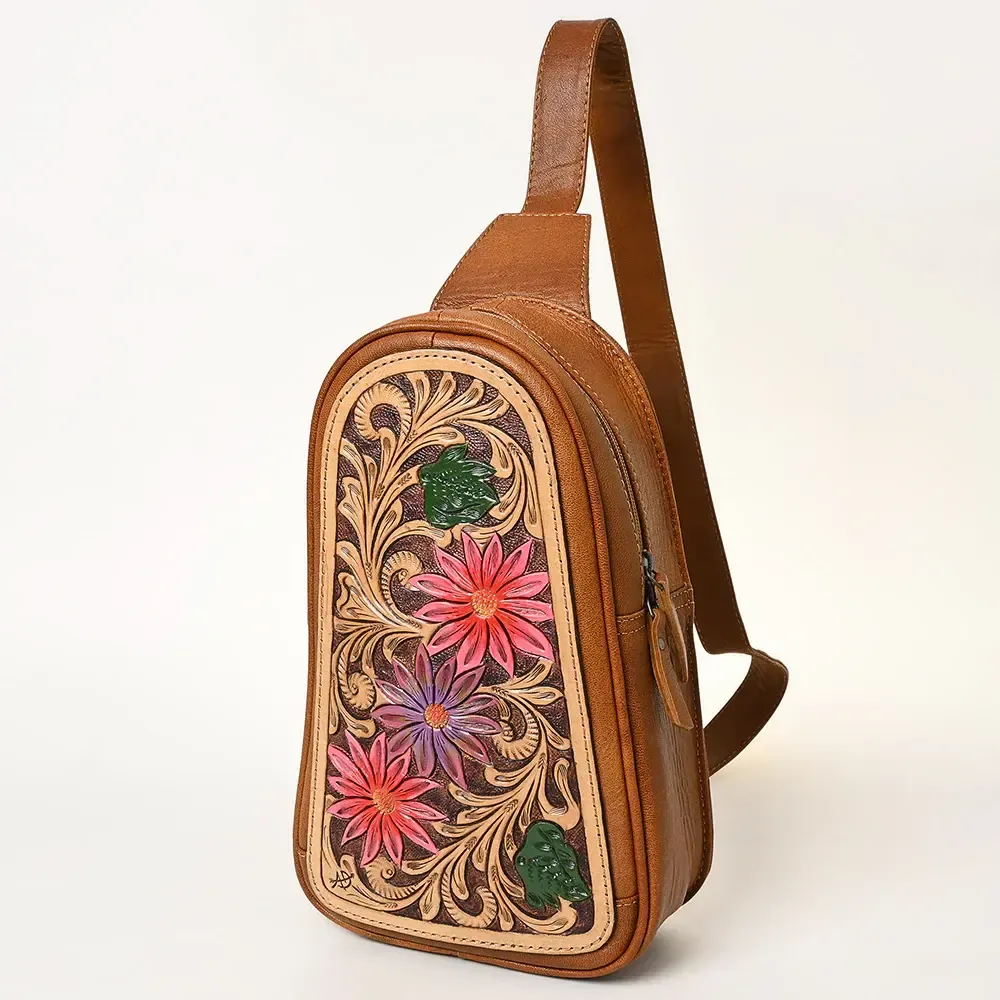 Hand Tooled Floral Leather Sling bag