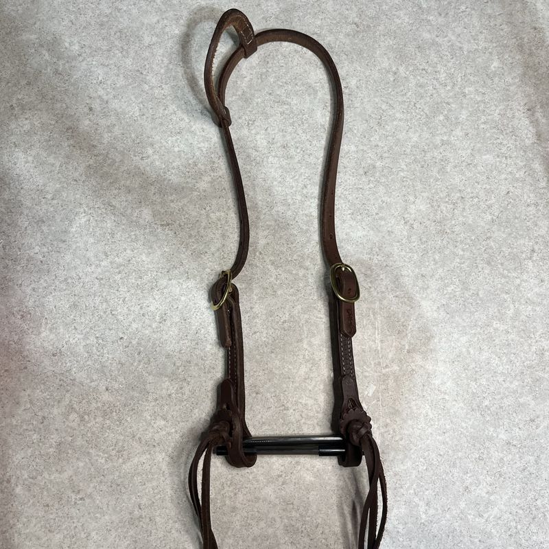One Ear Harness Leather Double Adj w/Rattlesnake Knots