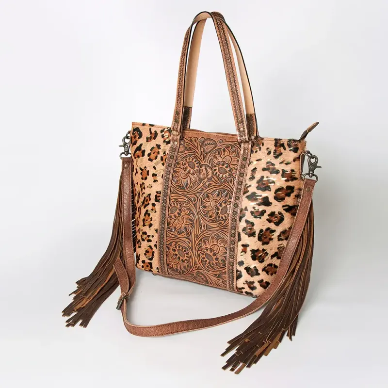 Leather Tote Tooled Cheetah