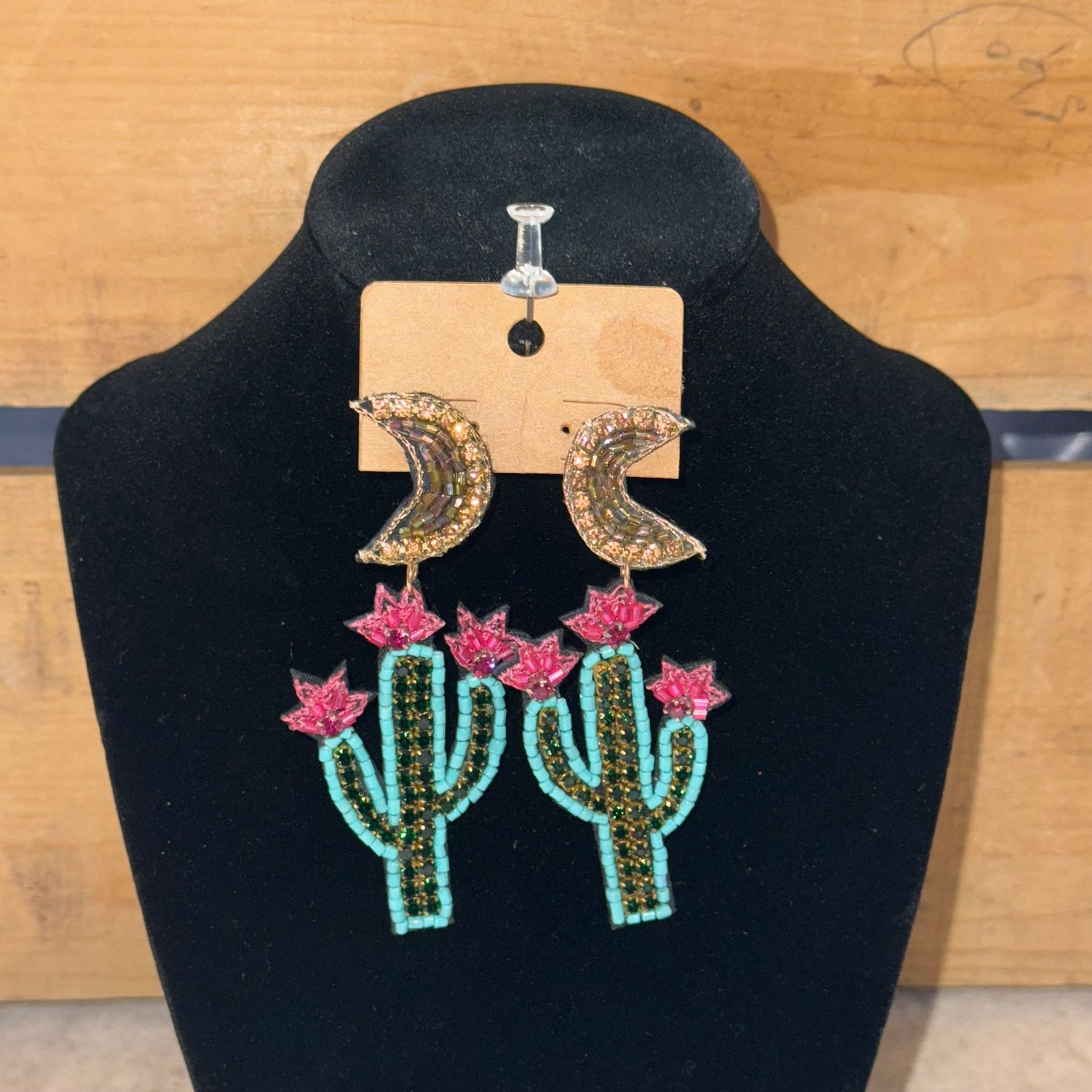 Cactus and Moon Beaded Earrings