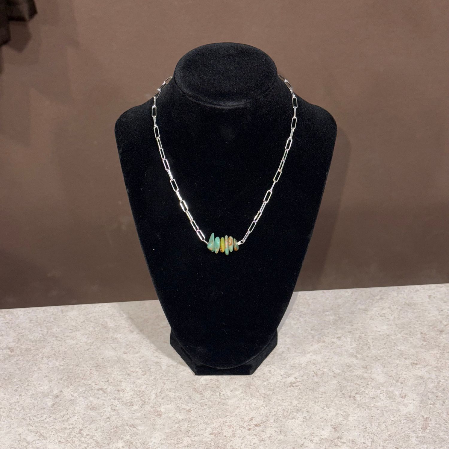 6 Stone Genuine Turquoise, Sterling Plated Necklace