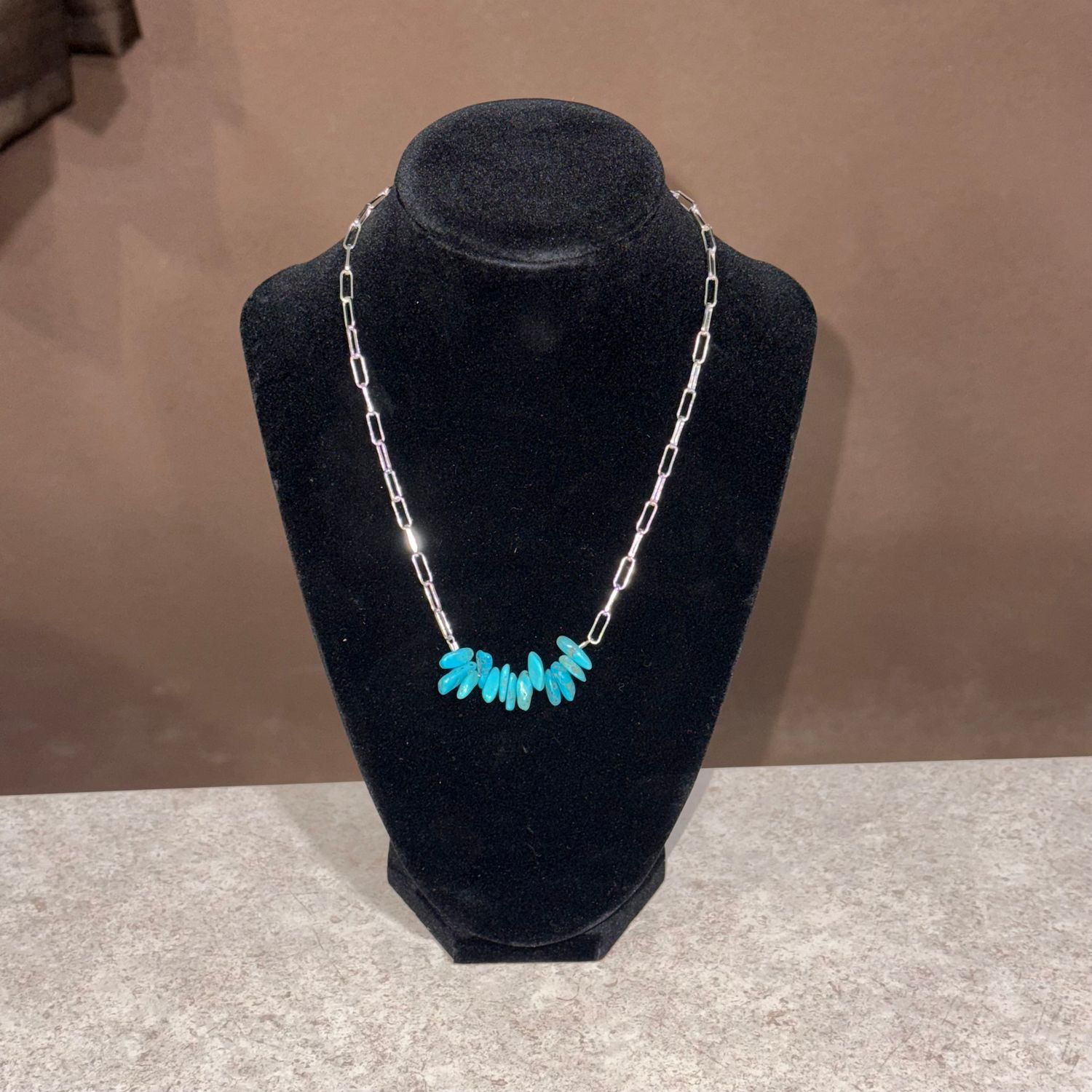 13 Stone Genuine Turquoise/ Sterling Plated Necklace
