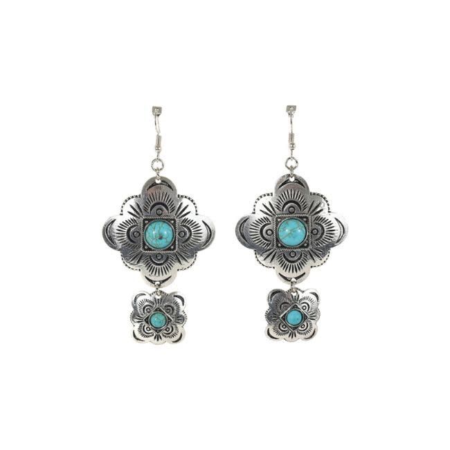 Earrings Dbl Silver Concho w/Turq