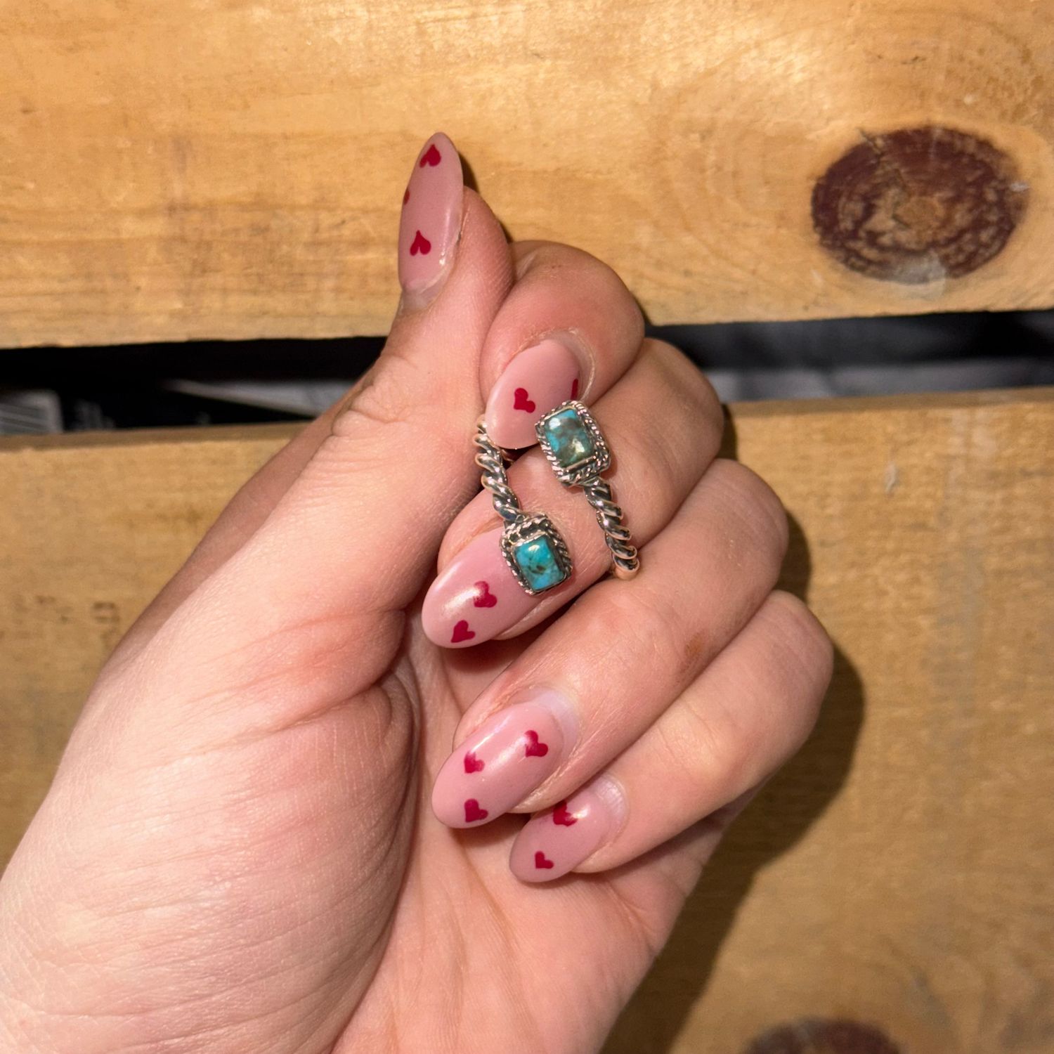 Turquoise Rectangle Cable Adj Ring