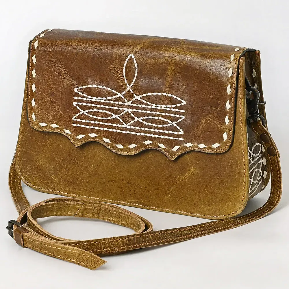 Distressed Leather Crossbody w/whipstitch