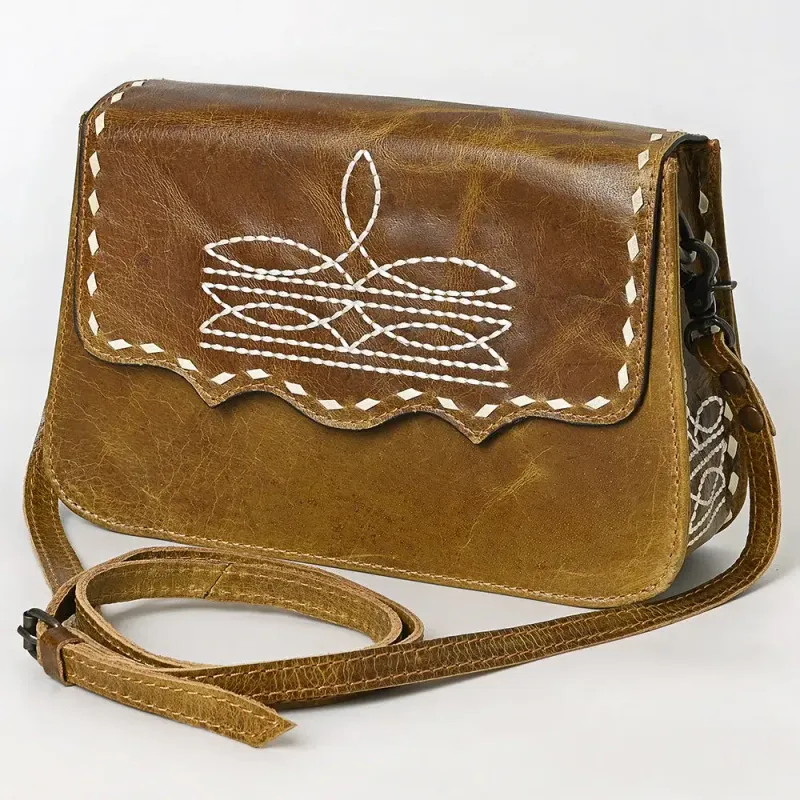 Distressed Leather Crossbody w/whipstitch