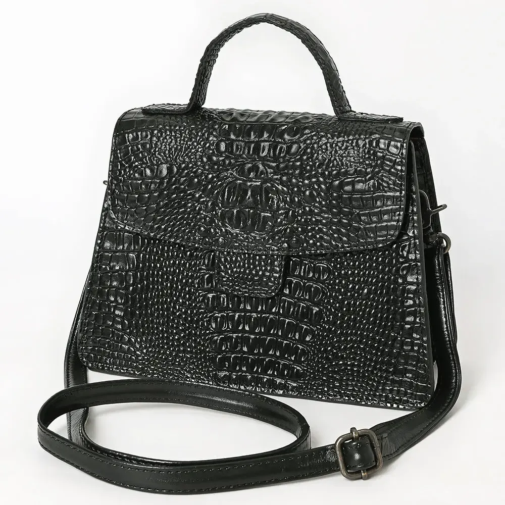 Black Crocodile Embossed Leather Briefcase