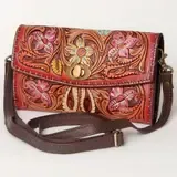 Painted Leather Wallet w/crossbody strap